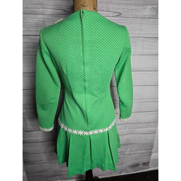 ❤️Vintage Mod 1960s Neon Green Flower Power Dress Groovy 70s - Picture 4 of 14
